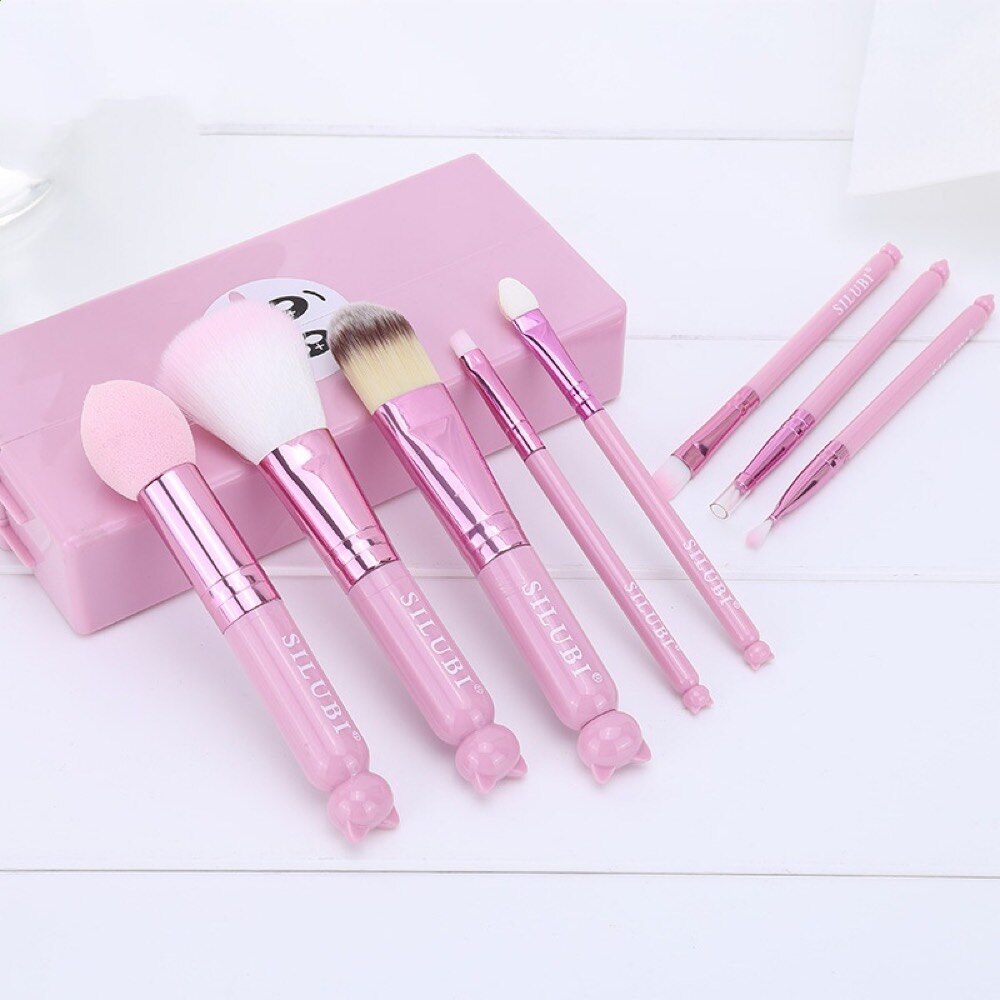Schattige make-up kwastenset  of 8 nylon haar foundation kwast blush kwast poeder puff kwast lippen kwast een complete set make-up zelfs