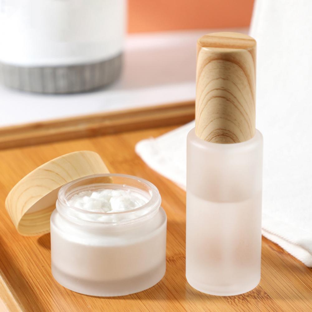 Bouteille vide de 30ml/50ml/80ml/10g/20g/30g, Surface mate avec couvercle en Grain de bois, vaporisateur de cosmétiques en verre pour voyage