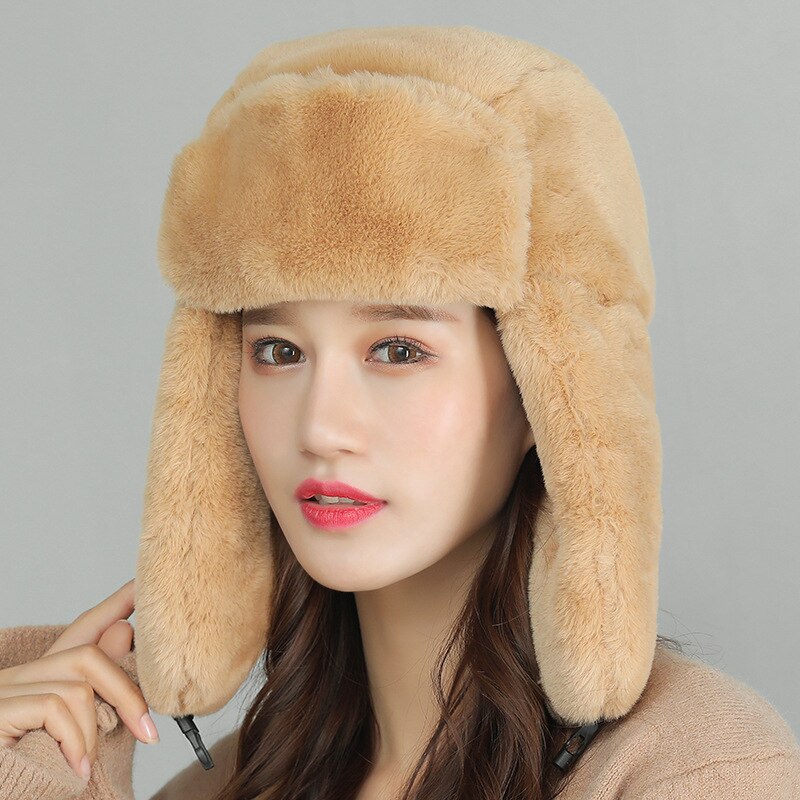 Gorros de mujer lisos de , gorro de lana de invierno para exteriores cálido y mullido con orejeras de piel sintética, gorro de esquí grueso, gorro de aviador, gorro para hombre