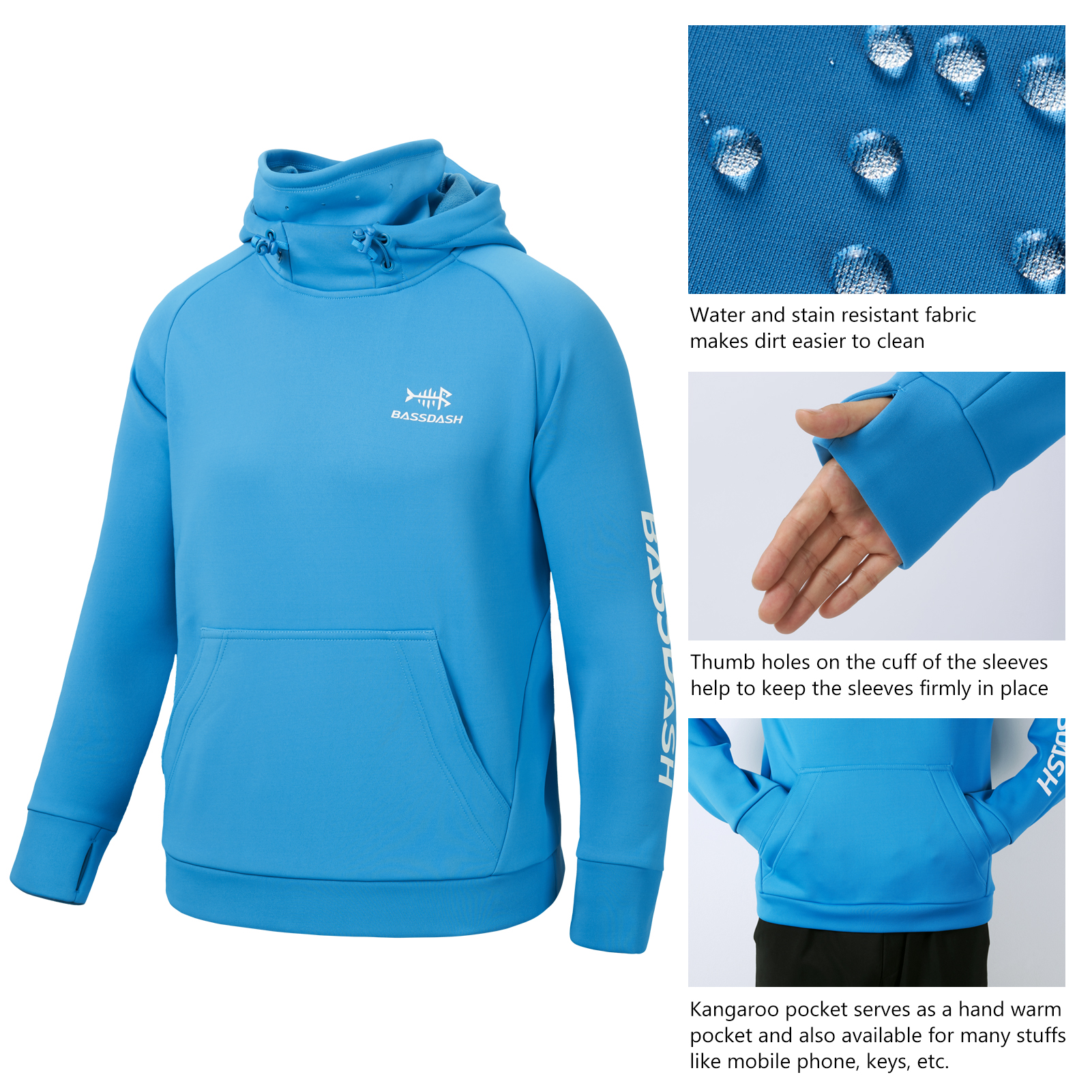Bassdash Youth Fishing Fleece Hoodie with Mask Water Resistant Kids’ Performance Sweatshirt FS18Y