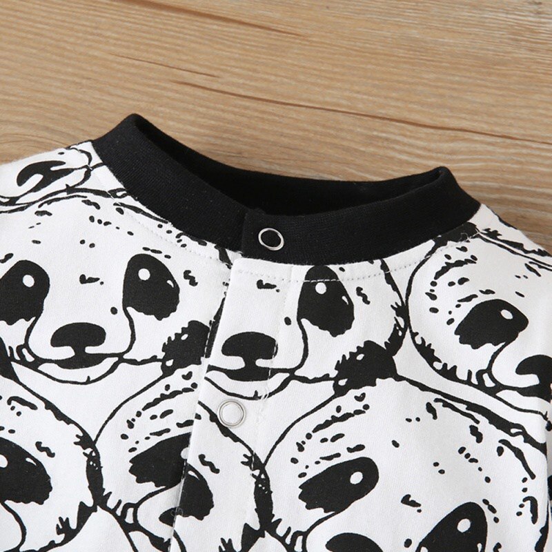 Casual Baby Jumpsuit Herfst Baby Jongen Katoen Lange Mouw Romper Leuke Panda Afdrukken Jumpsuit Pasgeboren Hoed Kleding Set