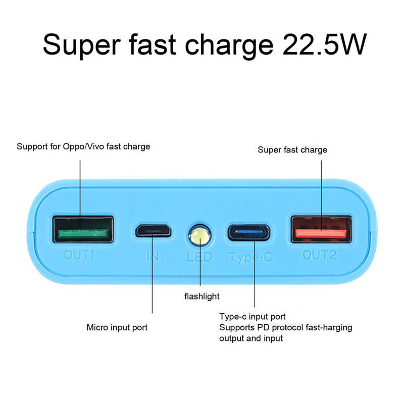 22.5W Quick Charging ABS 8 x 18650 Power Bank Case Kit No Welding Disassemble DIY
