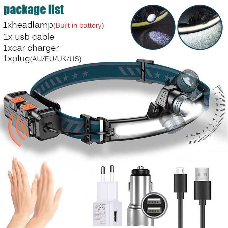 zoom+ Sensor Led XPG + COB Scheinwerfer 2000mAh 18650 USB Kopf Lampe Tragbare Flutlicht Taschenlampe Wasserdichte Laterne: Type-A  package D