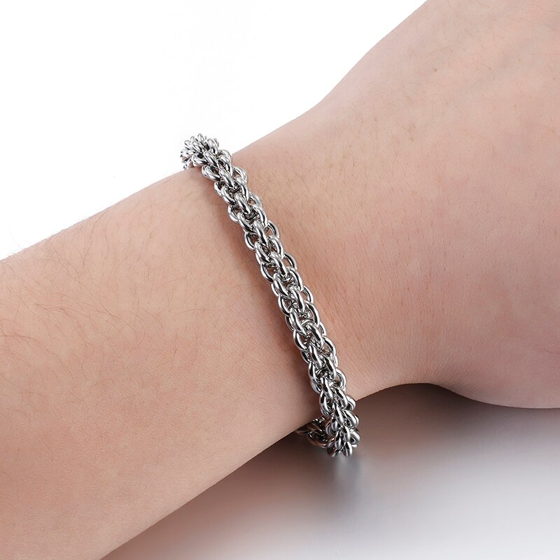 Flashbuy Simple acier inoxydable chaîne Bracelets pour femme hommes classique métal unisexe Punk Bracelets bijoux offre spéciale