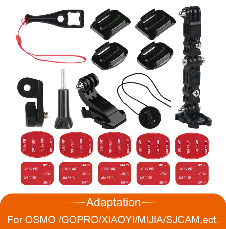 Actionkamera tilbehør 4 veier platespillerknappfeste dji osmo go pro hero 10 9 8 7 6 5 h9r motorsykkelhjelm hakebrakettarm: Pakke 2