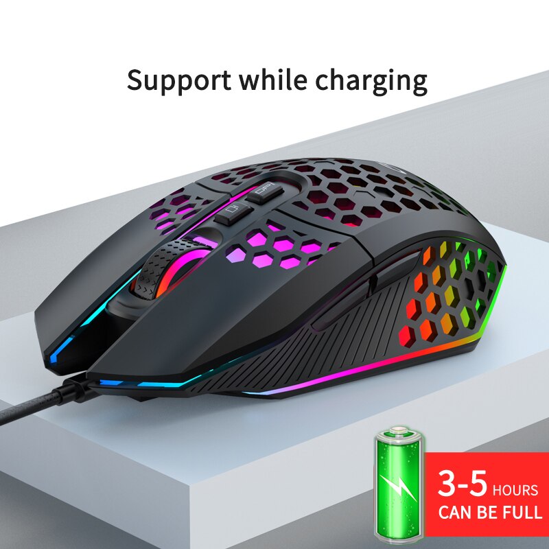 Gaming Wireless Mouse Honeycomb Hollow Ergonomic Mouse 2.4GHz Wireless USB 8 Keys 1600 DPI Mute RGB Light Mice For PC Laptop