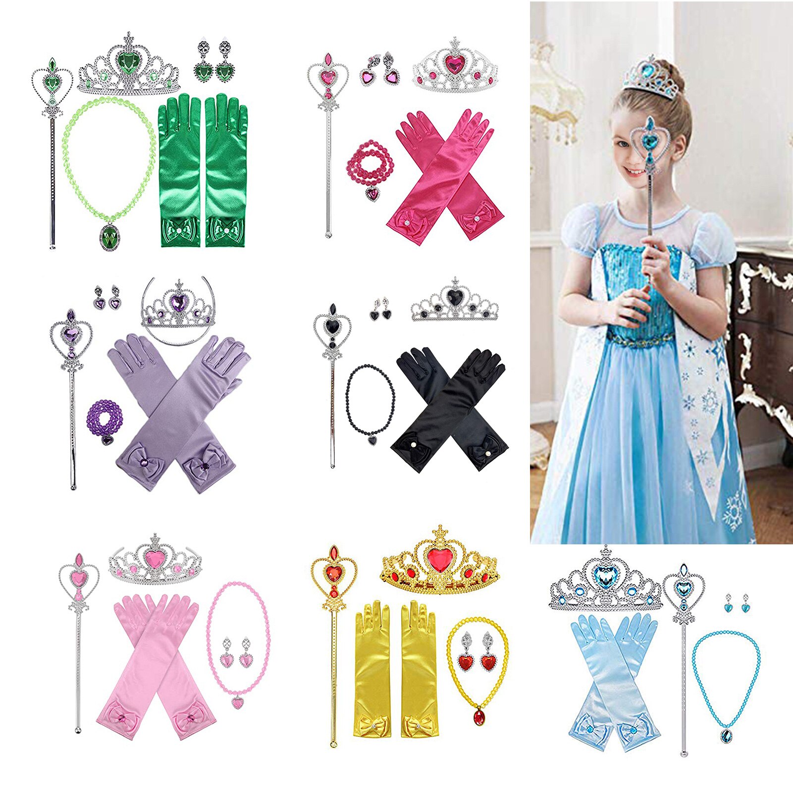 Prinzessin Kleid hoch Zubehör Prinzessin Krone Handschuhe Zauberstab Halskette EarringsPrincess Spielzeug Kleinkind Kleid hoch vorgeben Spielen Echten Machen