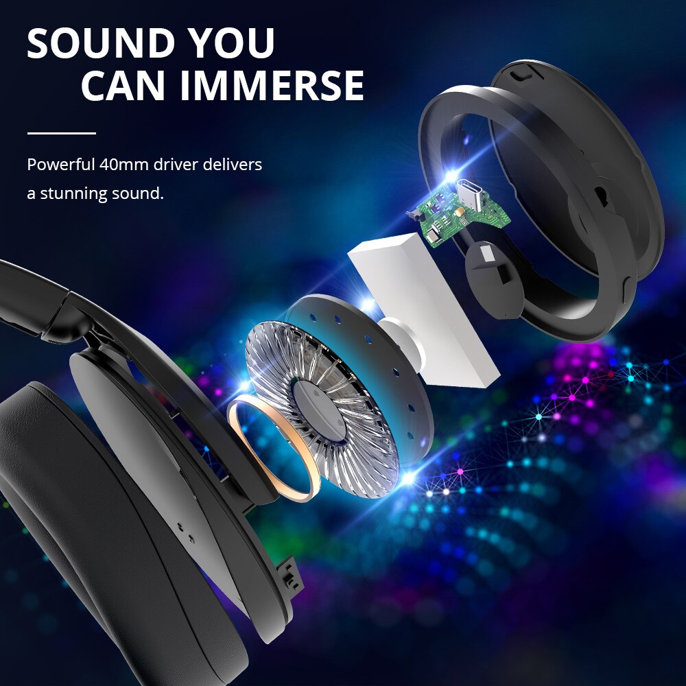 Tronsmart Apollo Q10 Active Noise Cancelling Headphones Bluetooth 5.0 Headset Wireless with100-hour Playtime, Touch/App Control