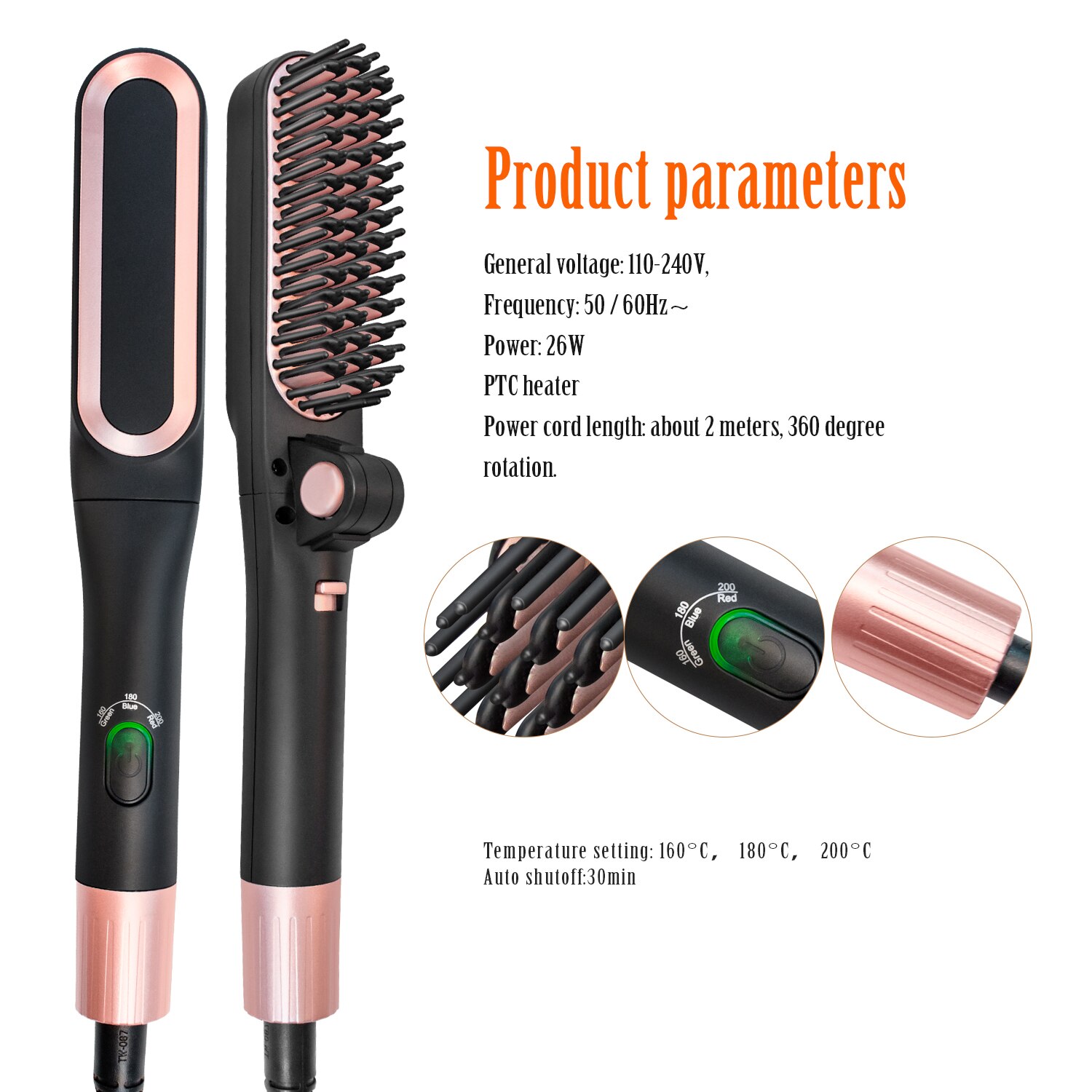 Peine alisador de barba plegable para hombre, cepillo de pelo liso, alisador de pelo eléctrico de cerámica, peine térmico, estilizador de pelo