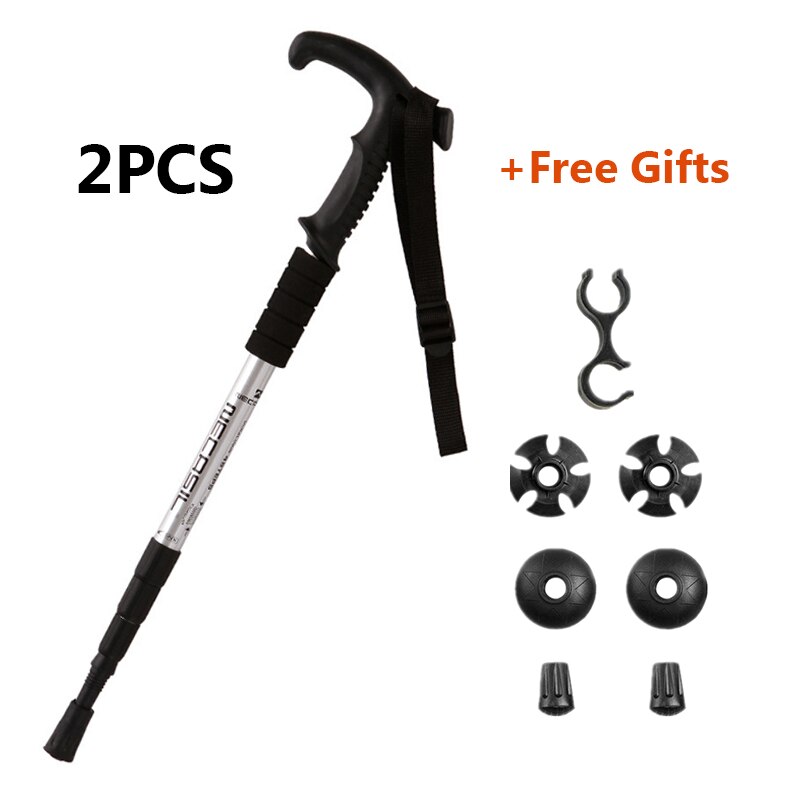 2PCS Nordic Walking Sticks TelescopicTrekking Poles Hiking Stick 4 Section Anti Shock Adjustable Telescopic Canes Stick