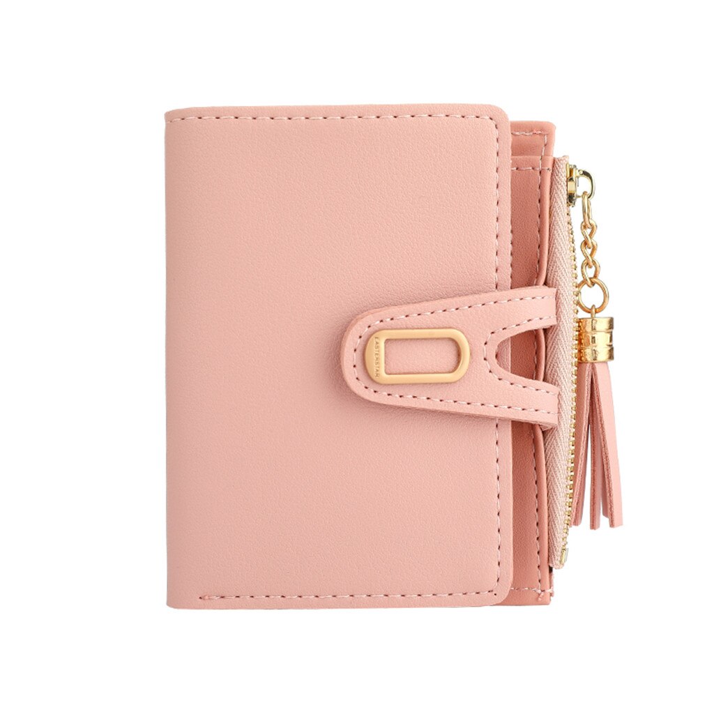 Women's Wallet Short Solid Color Handbag Buckle Tassel Mini Female Card Bag Purse Pocket Bolsas De Mujer Styles: Pink