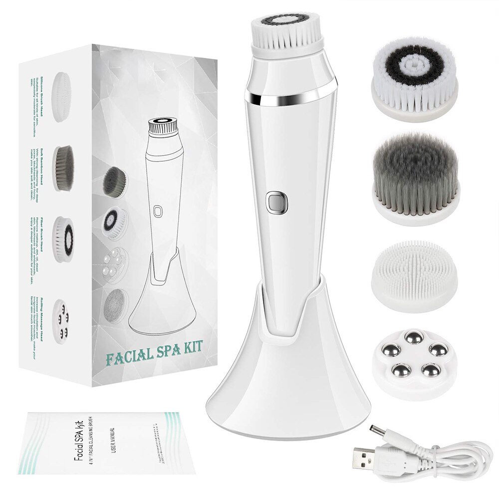 Gezichtsreiniging Borstel Oplaadbare Elektrische Spin Gezicht Borstel Waterdicht Gezicht Scrubber Massager met 4 Opzetborstels Facial Machine