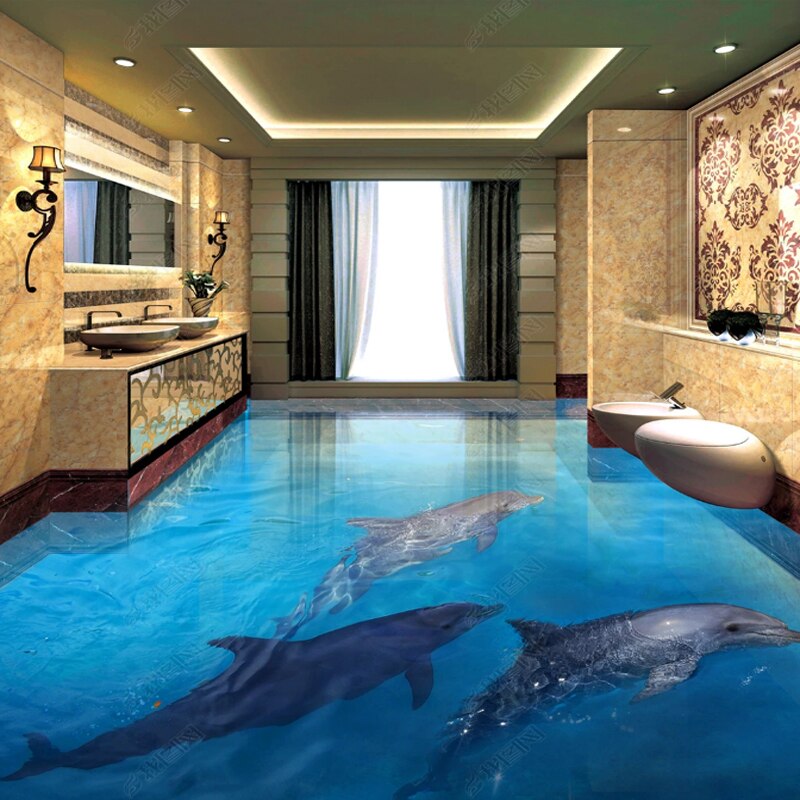 3D Floor Sticker Dolfijn Oceaan Wereld Badkamer Woonkamer Waterdichte Tegels Vinyl Vloer Stickers Muurschildering