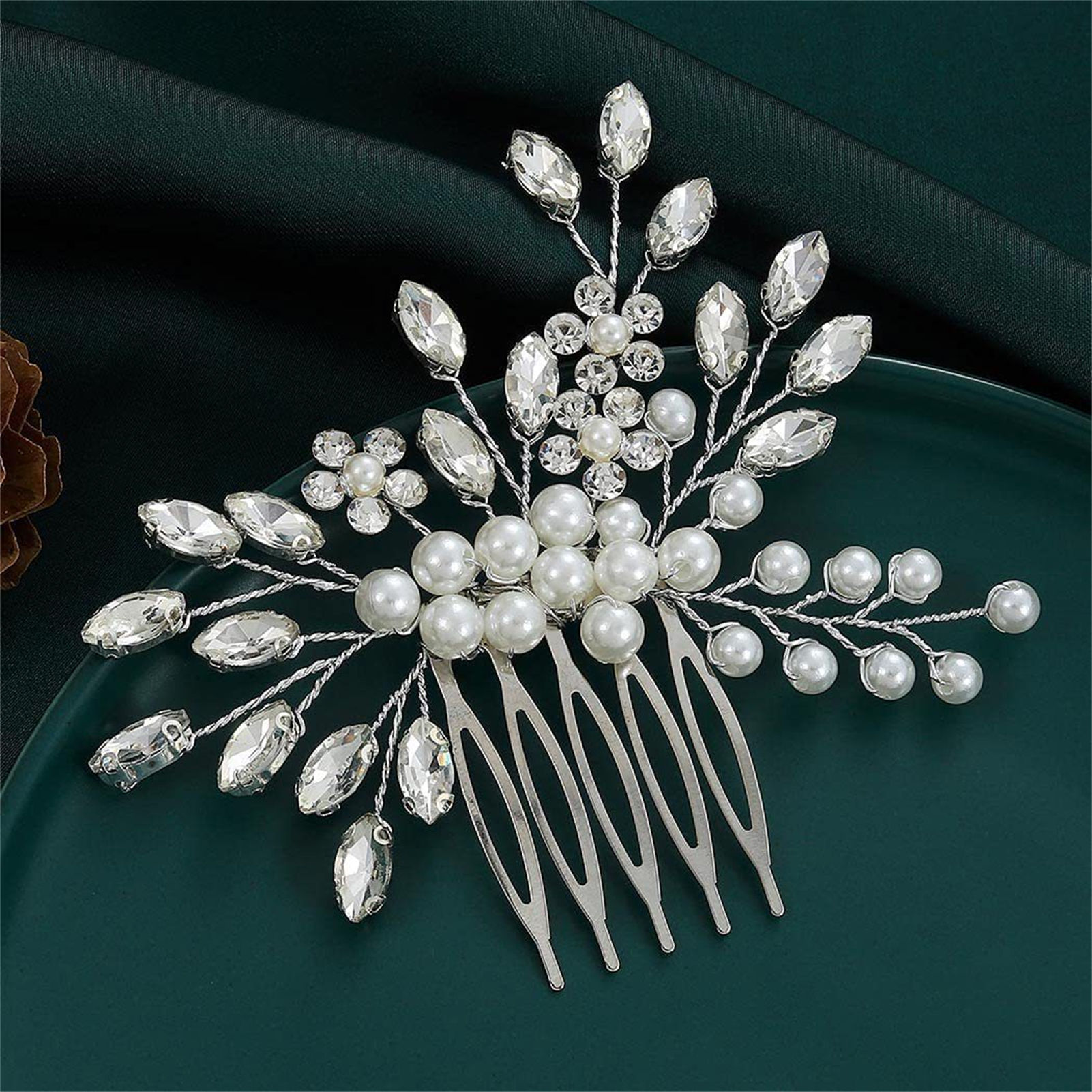 Peineta de aleación de perlas para boda, joyería para niñas, horquilla hecha a mano, Tiaras nupciales, accesorio para el cabello de boda, de joyería: Chapado en cobre envejecido
