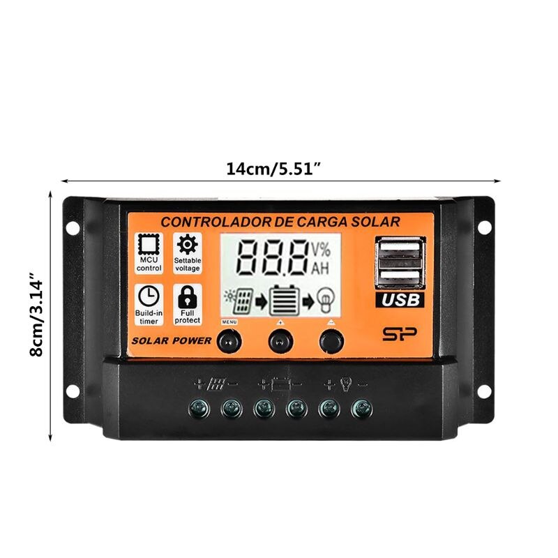 MPPT 10A/20A/30A/40A/50A/60A/70A/80A/90A/100A controlador de carga Solar de pantalla LCD automático regulador de Panel Solar USB Dual