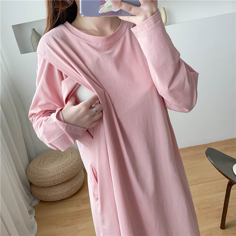 Femmes enceintes à manches longues T-shirt robe – Grandado