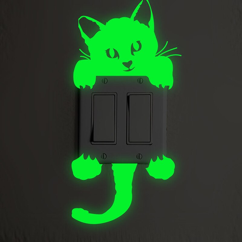 Lichtgevende Stickers Creatieve Schakelaar Lichtgevende Kat Sticker Staande Lichtgevende Muursticker Ster Behang Fluorescerende Sticker