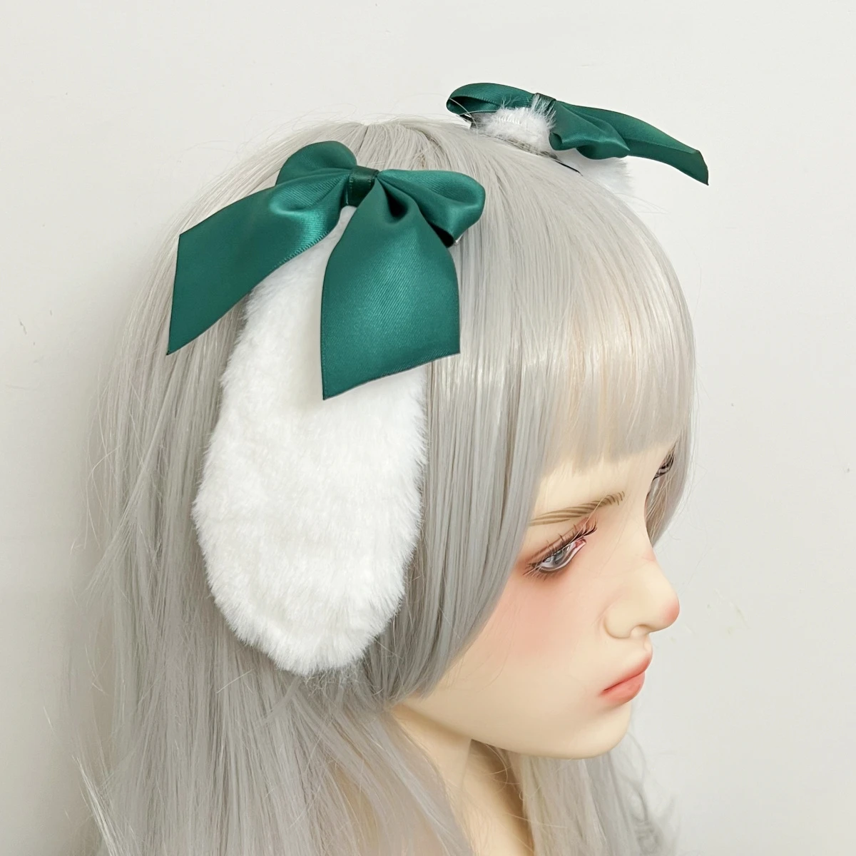 Lolita Cosplay Rabbit Bunny Plush Lop Ears Kawaii Women Girls Hair Clip Cute Hairpin Ribbon Bowknot Hair Accessories: Clear