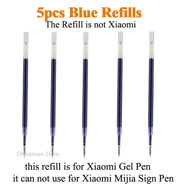 Xiaomi Gel Ink pen Writing Smooth Light Mijia Press the core Replacement Refill Blue Red Black 0.5mm BUSINESS Roller Ball PEN: 5 pcs Blue Refills