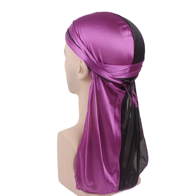 Neue Männer Patchwork Durags Doppel Farben Weiche Satin- Durag Bandanas Turban Bunte Headwear Stirnband Hütte Haar Zubehör: Violett Schwarz