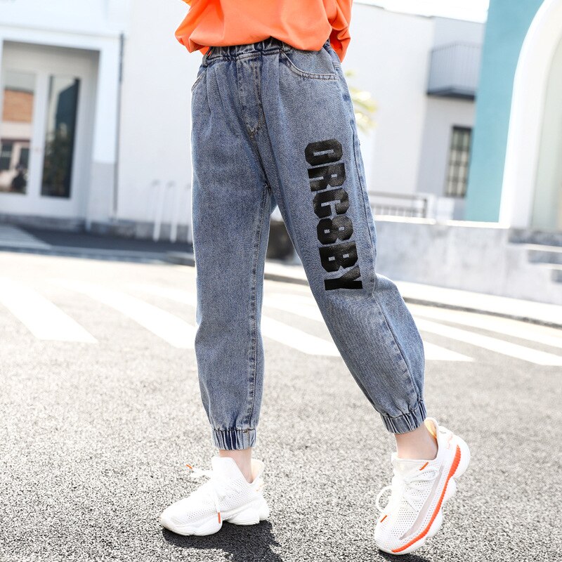 Cuhk freundlicher Jeans Teenager Mädchen Elastische Taille knapp Drucken Denim Hosen Baumwolle Mischung Cowboy Hosen lässig freundlicher Jeans