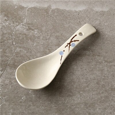 Cuchara de cerámica de ciruela pintada a mano japonesa copo de nieve esmalte de porcelana cuchara de sopa Floral café leche agitadora cuchara vajilla: Blue / 23cm