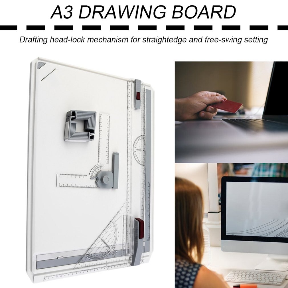 Portable A3 Drawing Board Draft Painting Board with Parallel Rulers Corner Clips Head-lock Adjustable Angle Art Draw Tools