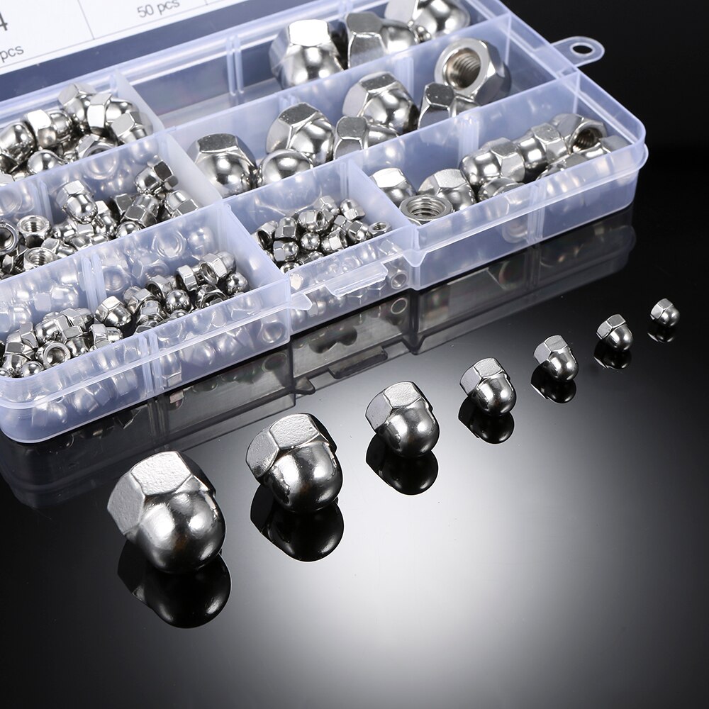 172Pcs DIN1587 7 arten M3/M4/M5/M6/M8/M10/M12 edelstahl stahl Hex Mutter Hexagon Hex Muttern