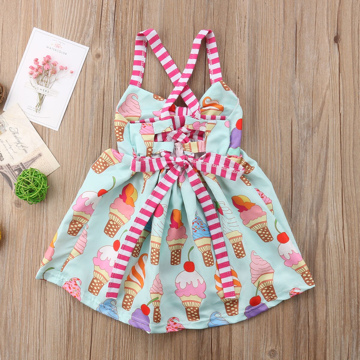 Citgeett sommer småbørn børn babypiger strop rygløs kjole is sundress sommer sødt grønt tøj