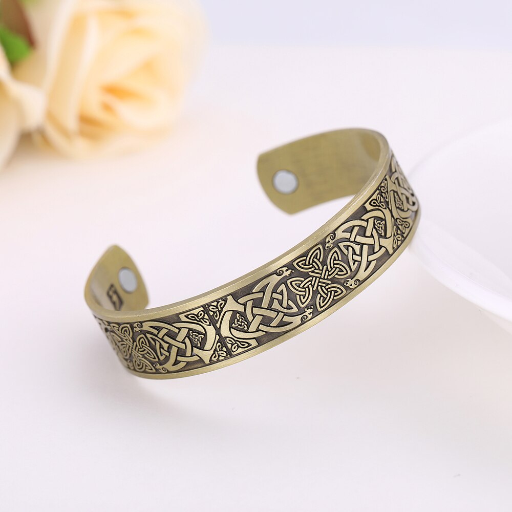 LIKGREAT Metal Engraved French Caroline Dynasty Cross Bangle Women Men Amulet Jewelry Celtics Knot Magnetic Cuff Bracelet