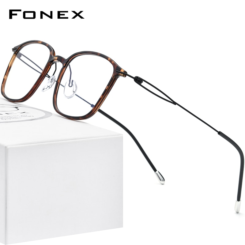 FONEX Titanium Alloy Glasses Frame Men Prescription Eyeglasses Women Square Myopia Optical Frame Korean Screwless Eyewear F1016: Colorful