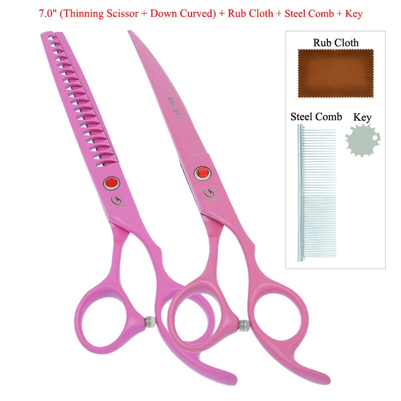 7" Pet Scissors for Dog Grooming Straight Curved Shears Animal 40% Cut Off Thinning Trimmers Dog Accessories B0036A: B0036A-13-70