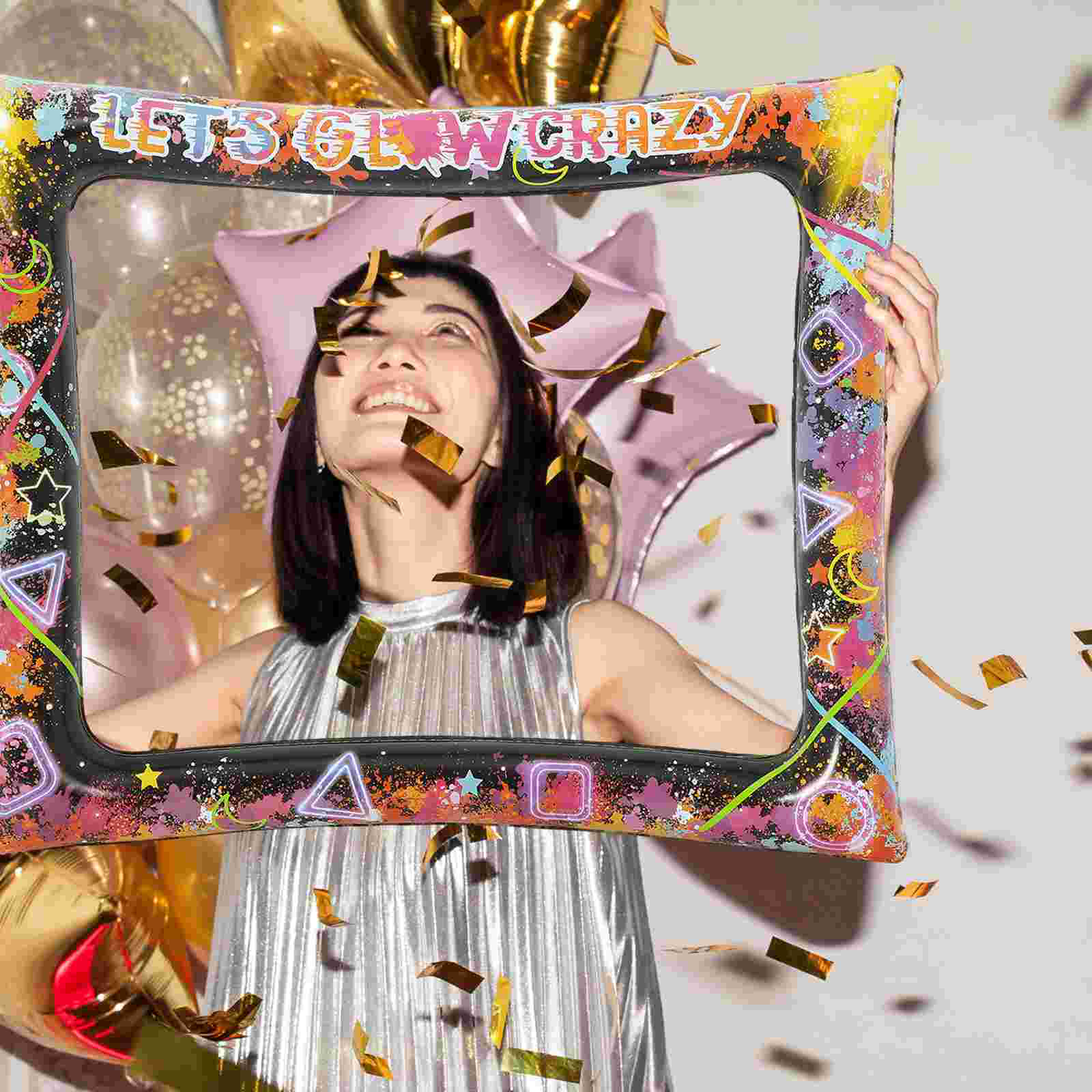 Moldura inflável para fotos, brilho noturno brilhante, aniversário, chá de panela, adereços, suprimentos para festa divertida, moldura de selfie neon, festivo