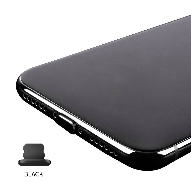 Kleurrijke Metal Anti Dust Dock Charger Plug Stopper Cap Cover Voor Iphone 12 11 Pro Max Xr X Xs Max 8 Plus Mobiele Telefoon Accessoires: Black