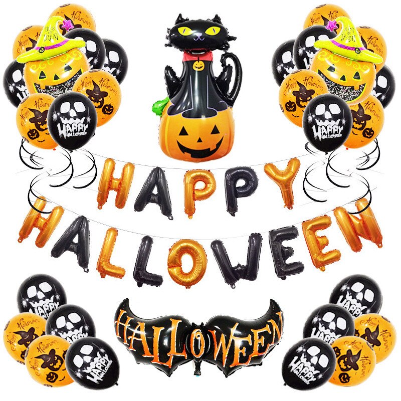 1 Set 16 Inch Halloween Ballon Sets Partij Aluminium Happy Halloween Brief KTV Bar Ronde Gedrukt Ballon Thema Partij Decoratie: Default Title