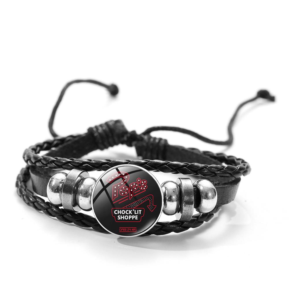 Pulsera de cuero de las serpientes del lado sur de SIAN, pulsera clásica de TV con botón de cristal, brazalete Punk de pulsera negra para hombres y mujeres: Style 2