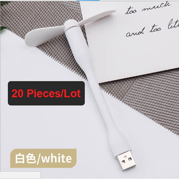 20 pieces/lot USB Fan Flexible Portable Mini Fan and USB LED Light Lamp Book For Power Bank Notebook Computer Summer Gadget: White Fan