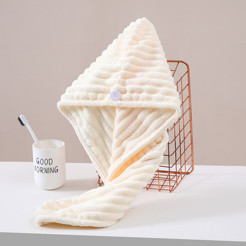 1 Stuks Microfiber Sneldrogende Haar Handdoek Cap Met Knop Super Absorptie Bad Hoed Sneldrogende Haardrogen Wrap hoed Handdoek Voor Vrouwen: GRIJS