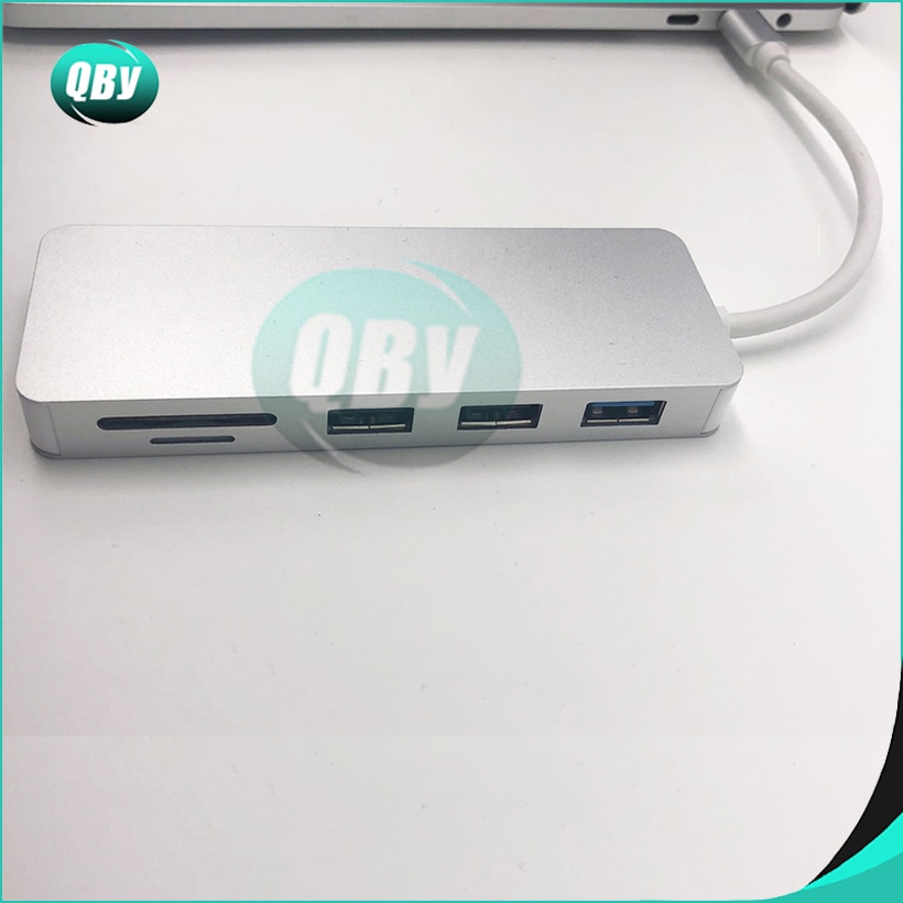6 in 1 TC643 TYPE-C adapter Type-C om USB 3.0X2 + HDMI + SD/TF kaartlezer hub Silver Grey