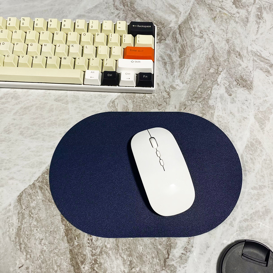 Oval small Mouse Pad Single-sided Solid Color Universal Non-slip Pad Mouse Pad Suitable for Laptop Office Leather Gaming Mouse P: dark blue