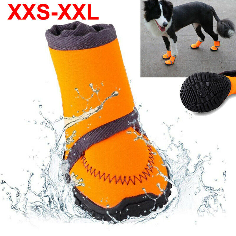 Chaussons de neige pour chiens de compagnie | Chaussures d'hiver, chaudes, imperméables, antidérapantes, chaussures de protection, bottines de pluie en caoutchouc orange, produits d'animaux pour petits chiens