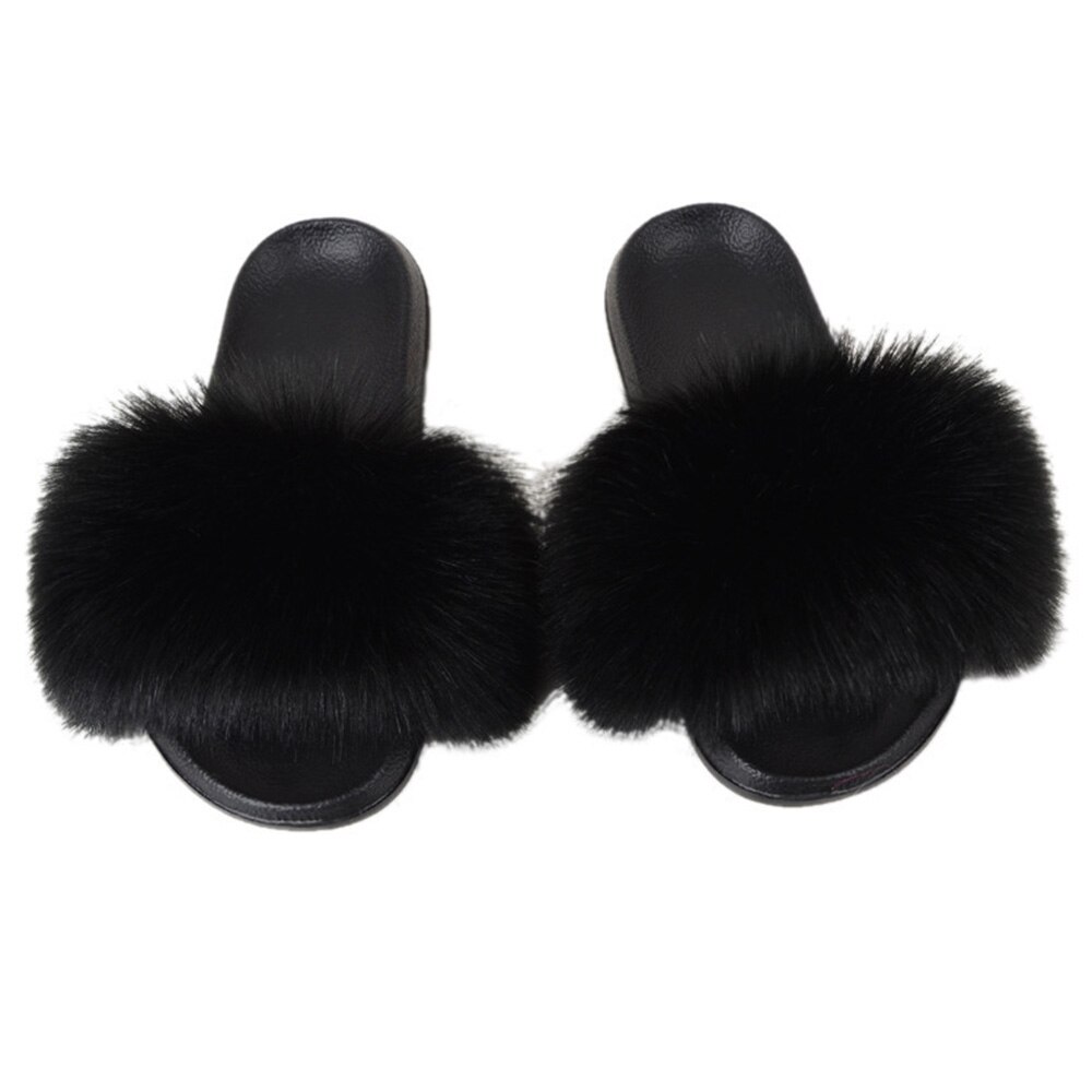 Sommar pojkar och flickor barn stora fluffiga tofflor barn hem tofflor barn slider pälstofflor  d30: Svart / 17.5cm