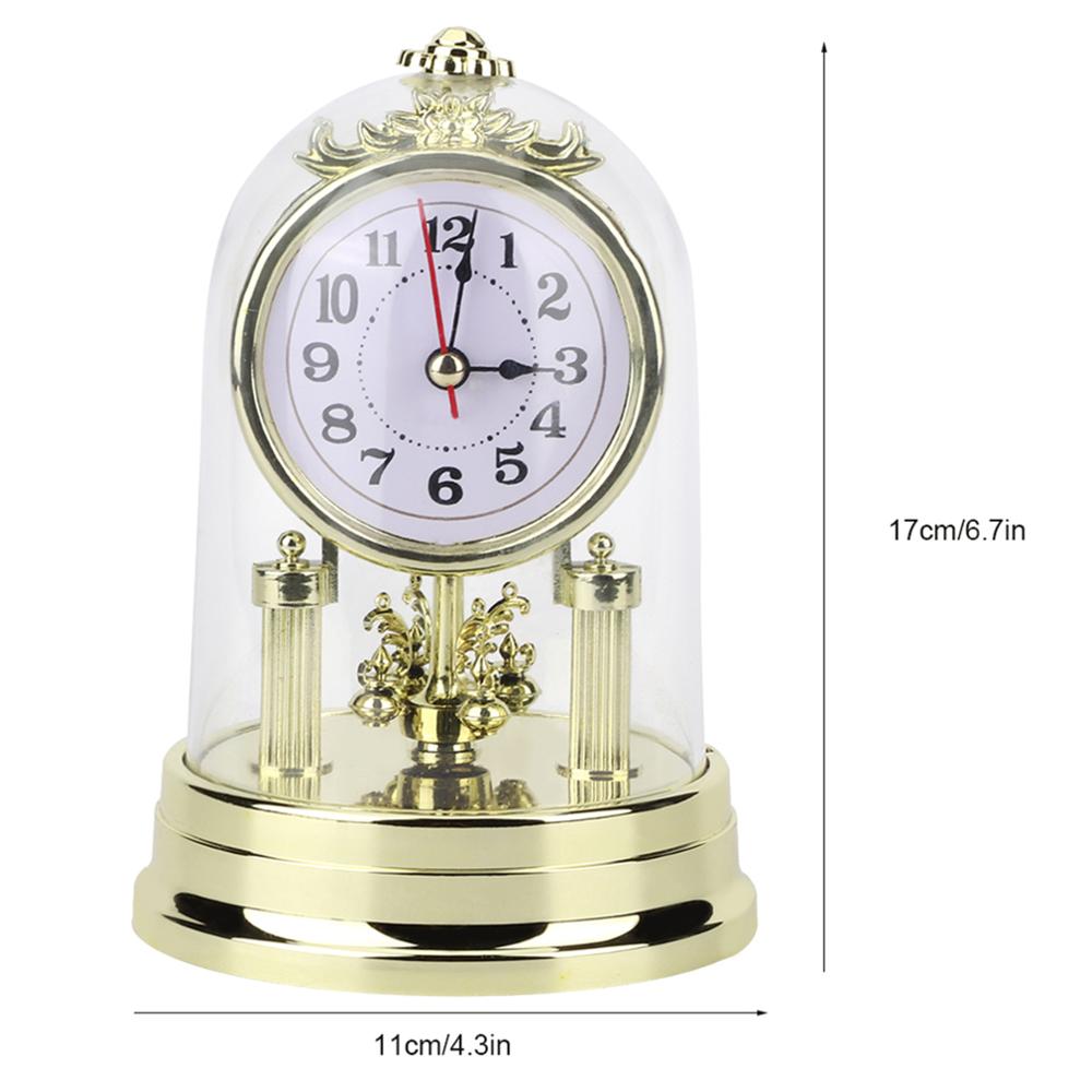 European Retro Gold Plastic Silent Table Clock Home Living Room Decoration Electronic Desktop Clock With Clear Clock Cover