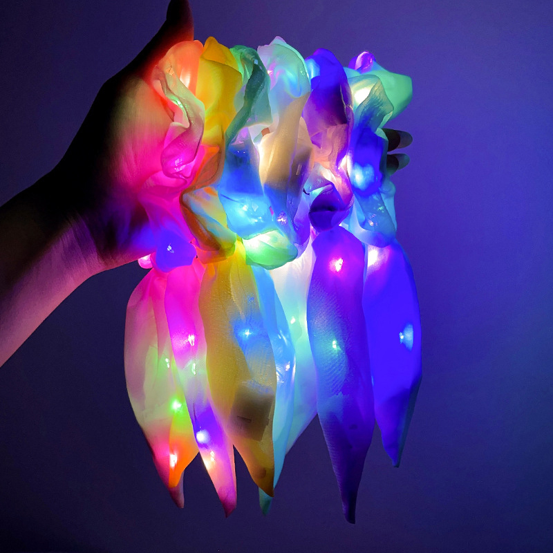 Popular parpadeante iluminado chica lazo para el cabello LED luminoso chica Scrunchies mujeres brillante Scrunchy cuerda para el cabello accesorios para el cabello