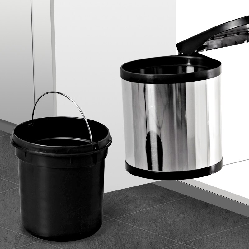 Stainless Steel Trash Can For Kitchen Garbage Poubelle Recessed Built-in Double Bucket Trash Bin Dustbin Hide Style Waste Bin