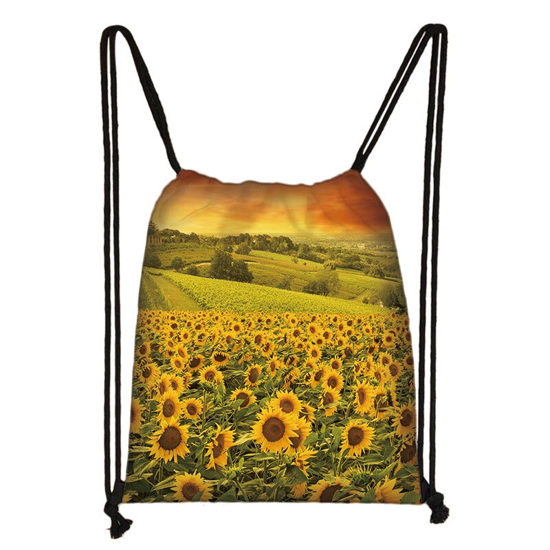 Van Gogh Sunflower Starry Night Drawstring Bag Women Canvas Storage Bags Casual Backpack Ladies Travel Bag: skdsunflower04