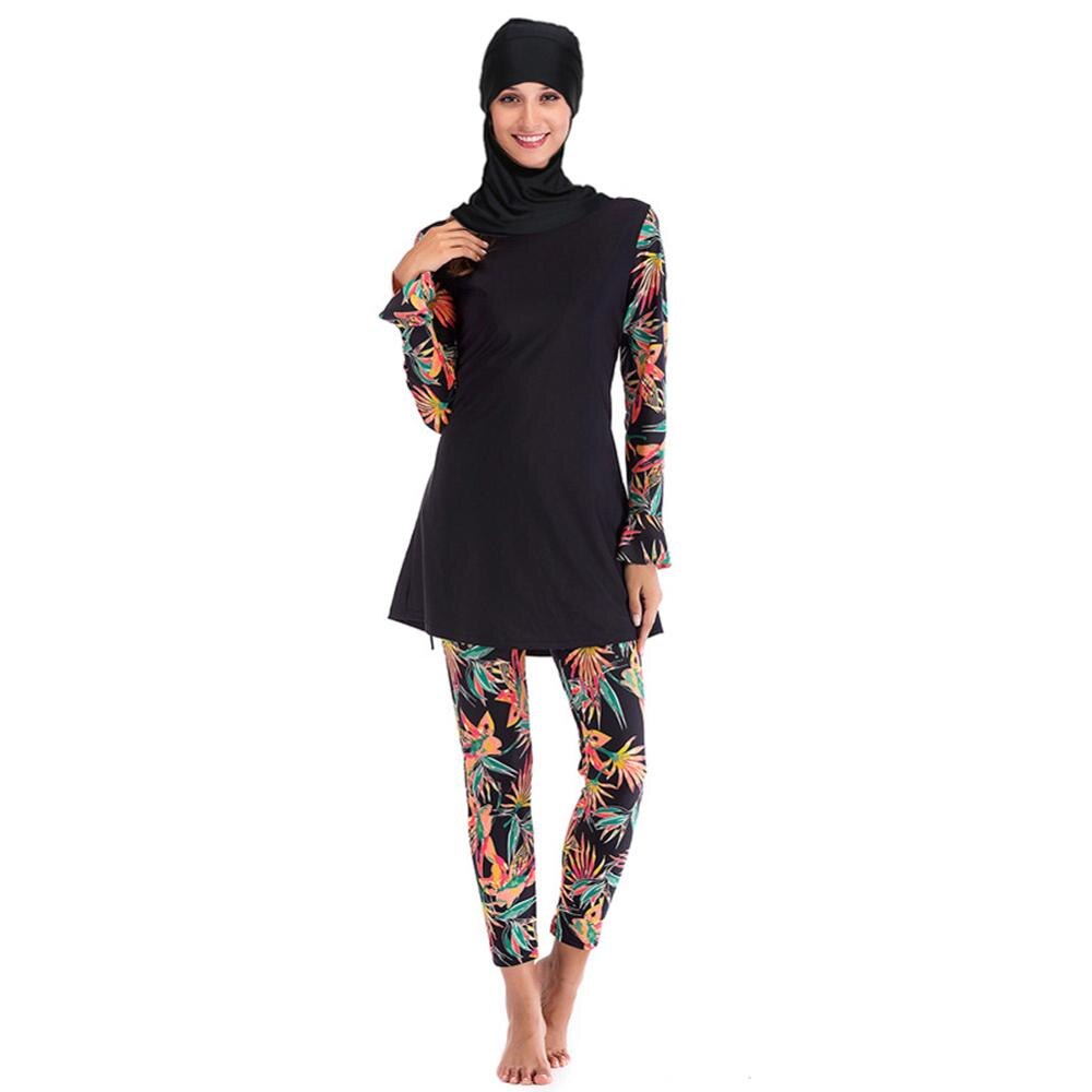 YONGSEN Muslim Swimwear Women Modest Patchwork Hijab Long Sleeves Sport Swimsuit Islamic muslimah Burkinis Wear Bathing Suit: Black-2 / XXXL