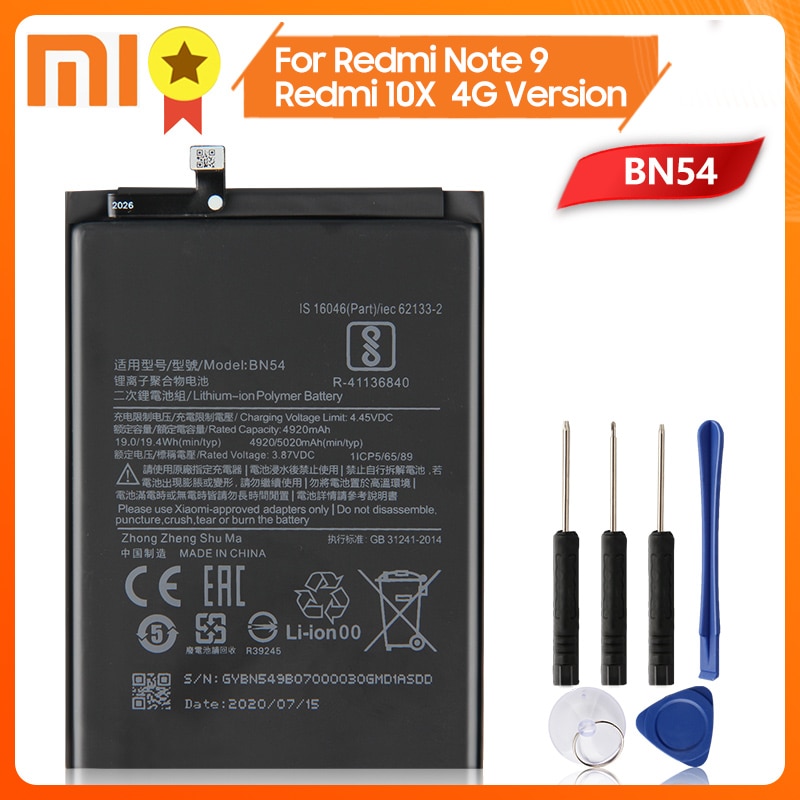 Original xiaomi bn54 bm4s bateria do telefone para xiaomi redmi nota 9 note9 redmi 10x 4g redmi 10x 5g 10x pro 5g bateria original ferramenta: BN54 10X 4G Note 9