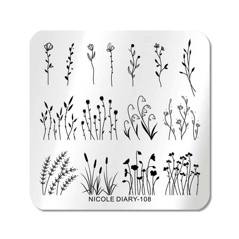 Nicole Dagboek Nail Stempelen Plaat Vierkante Zomer Planten Ijs Patroon Rvs Nail Art Stencil Gereedschap Voor Nail
