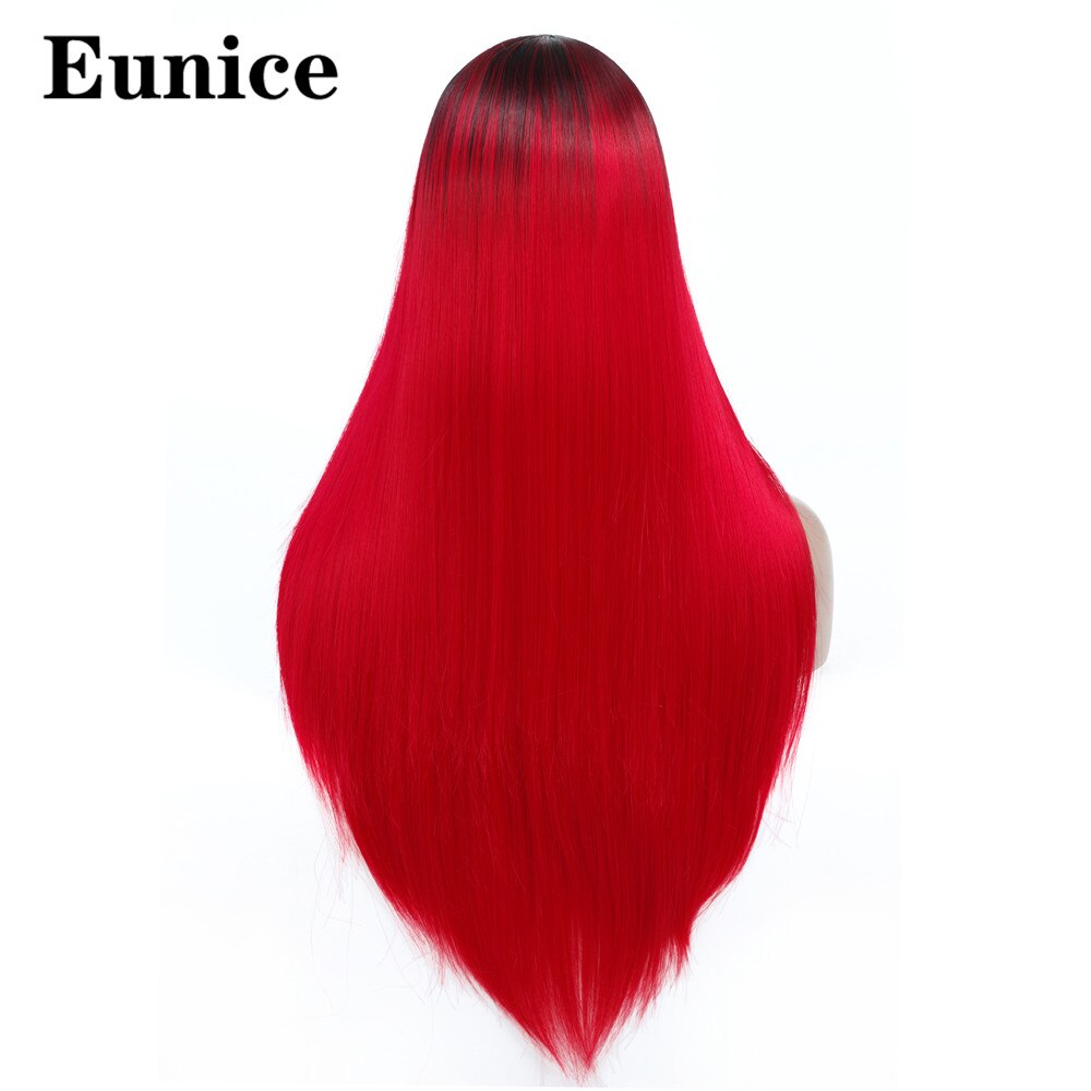 Ombre syntetisk peruk långa raka svarta peruker för kvinnor naturligt svart rött hår peruk mittdel regnbåge cosplay peruker eunice hår: Ombre röd